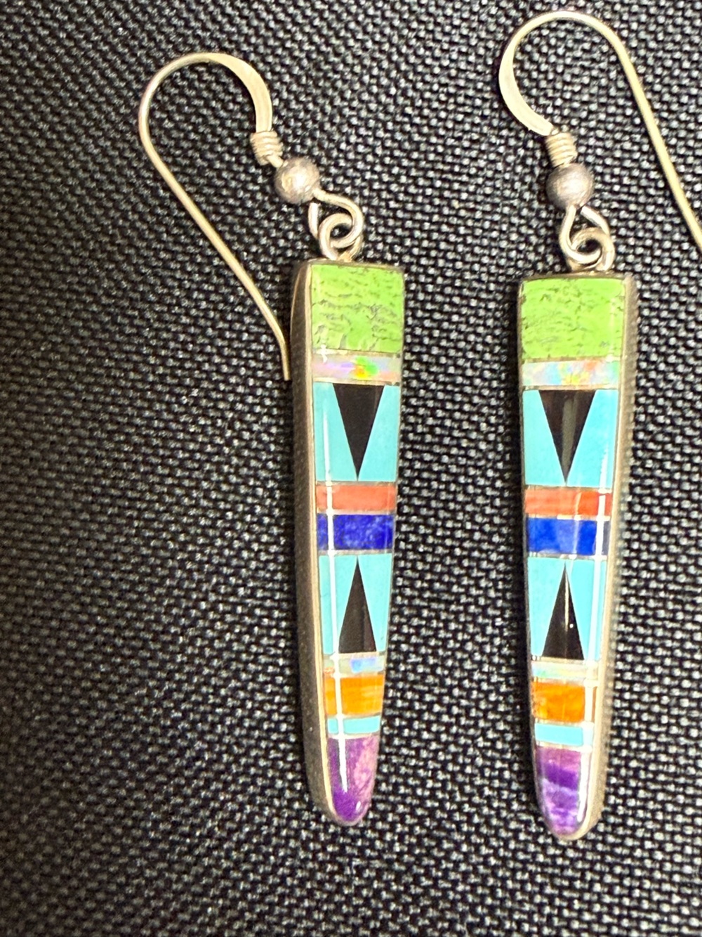 Multicolor Inlay Bar Drop Earrings - Sterling Silver
